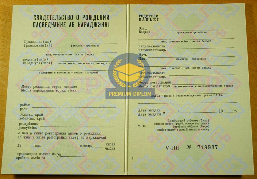 Свидетельство о рождении 1974 года (Беларусь) - фото
